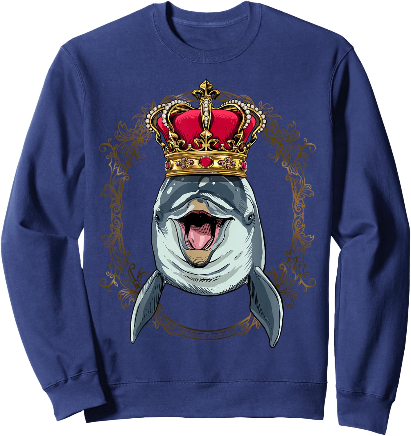 King Dolphin Wearing Crown - Queen Dolphin Animal Sweatshirt - Sweatshirt | Navy