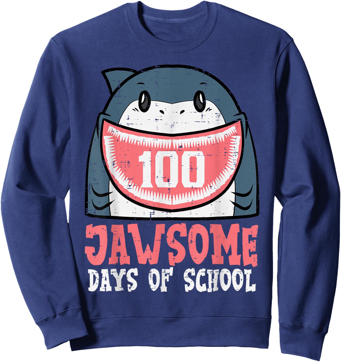 100 Jawsome Days Of School Shark 100th Day Boys Girls Kids Sweatshirt - Sweatshirt | Navy