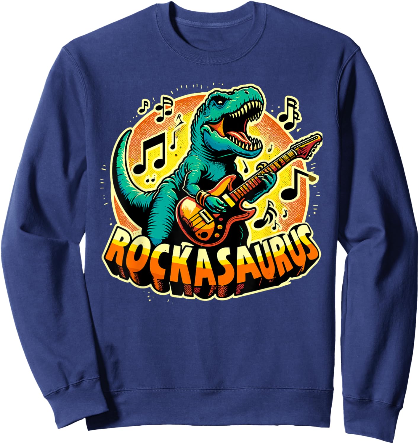 Rockasaurus Dinosaur Playing Guitar | Guitarist T-Rex Sweatshirt - Sweatshirt | Navy