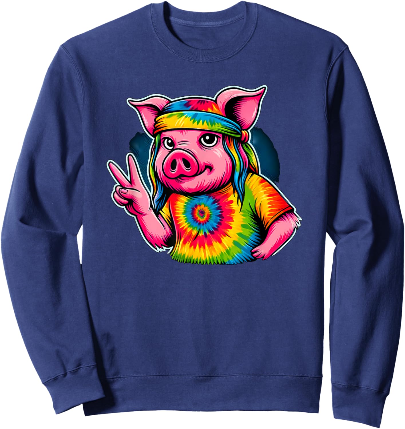 Peace Sign Tie Dye Pig Sweatshirt - Sweatshirt | Navy