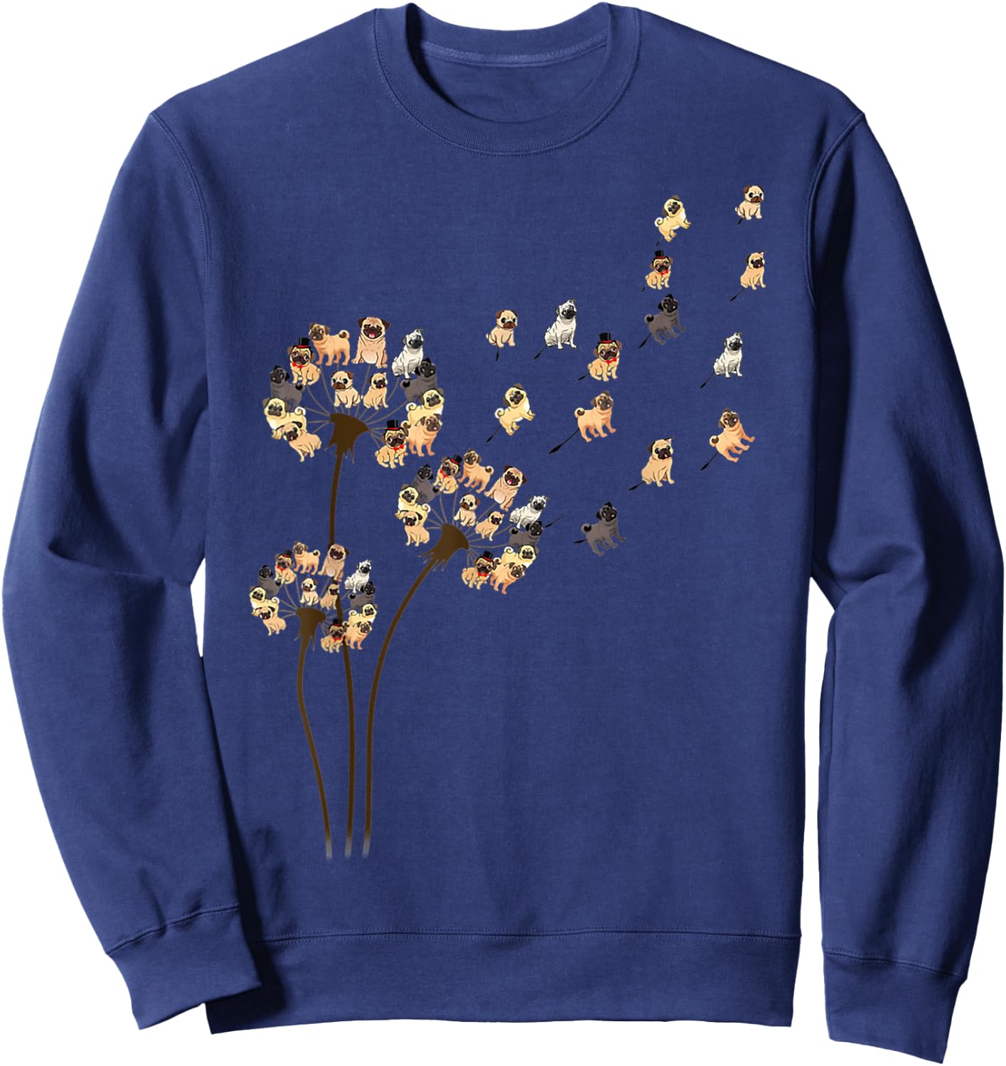 Flower Pug Dog Dandelion Funny Animals Lover Sweatshirt - Sweatshirt | Navy
