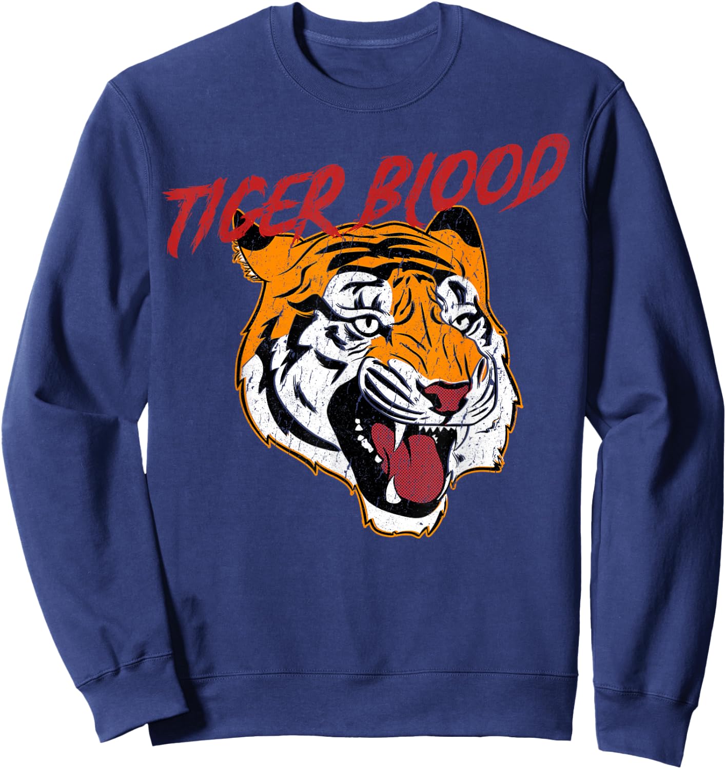 Tiger Blood Distressed Roaring Tiger Graphic Sweatshirt - Sweatshirt | Navy