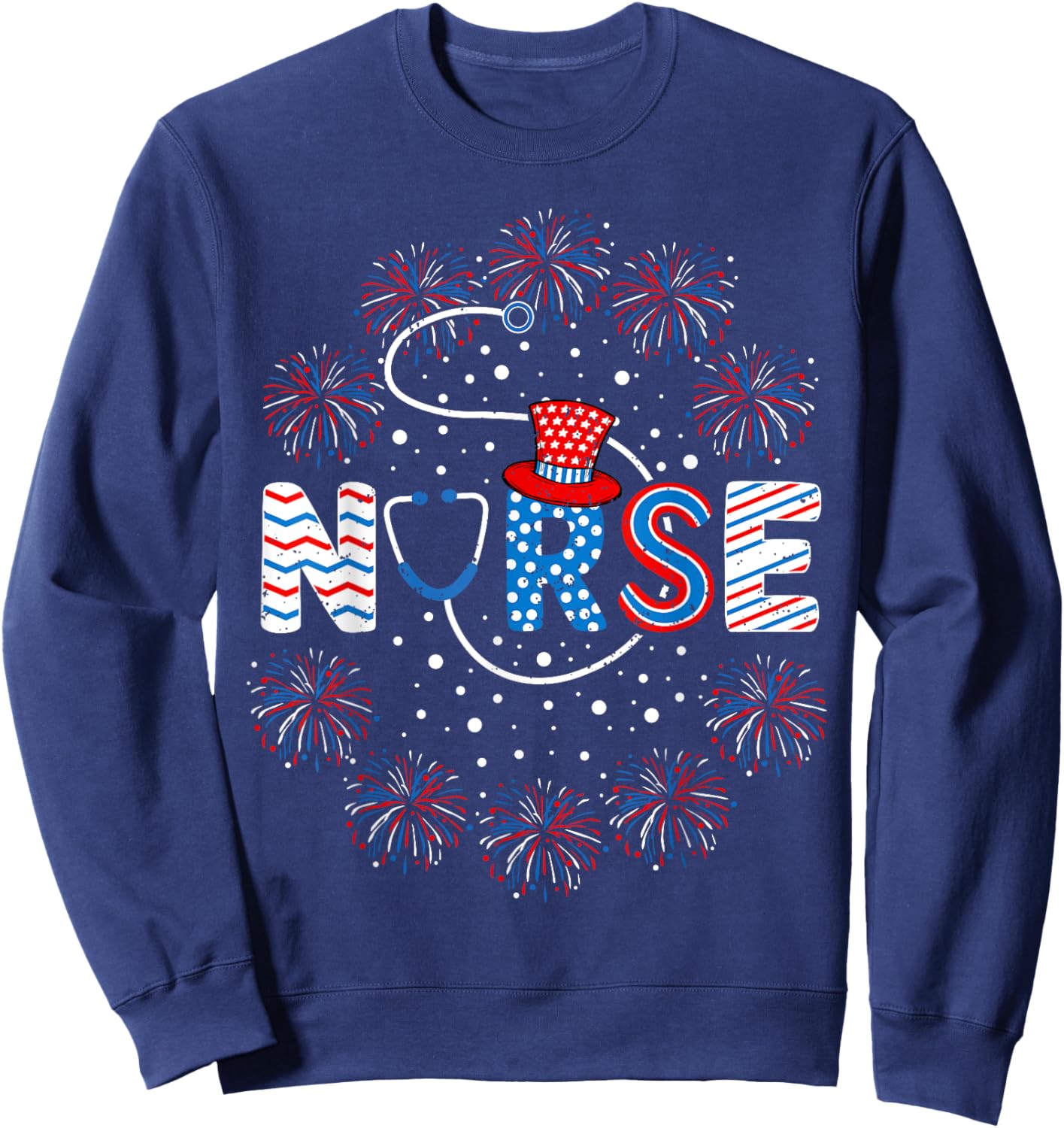 4th of July Nurse American Flag Fourth Of July Nurse Sweatshirt - Sweatshirt | Navy