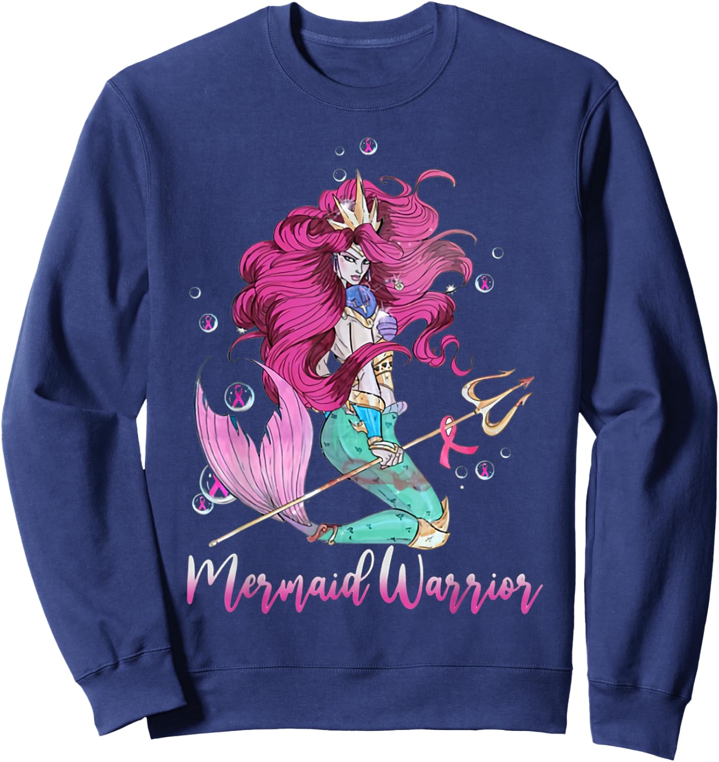 Breast Cancer Mermaid Warrior Mermaid Warrior Breast Cancer Sweatshirt - Sweatshirt | Navy
