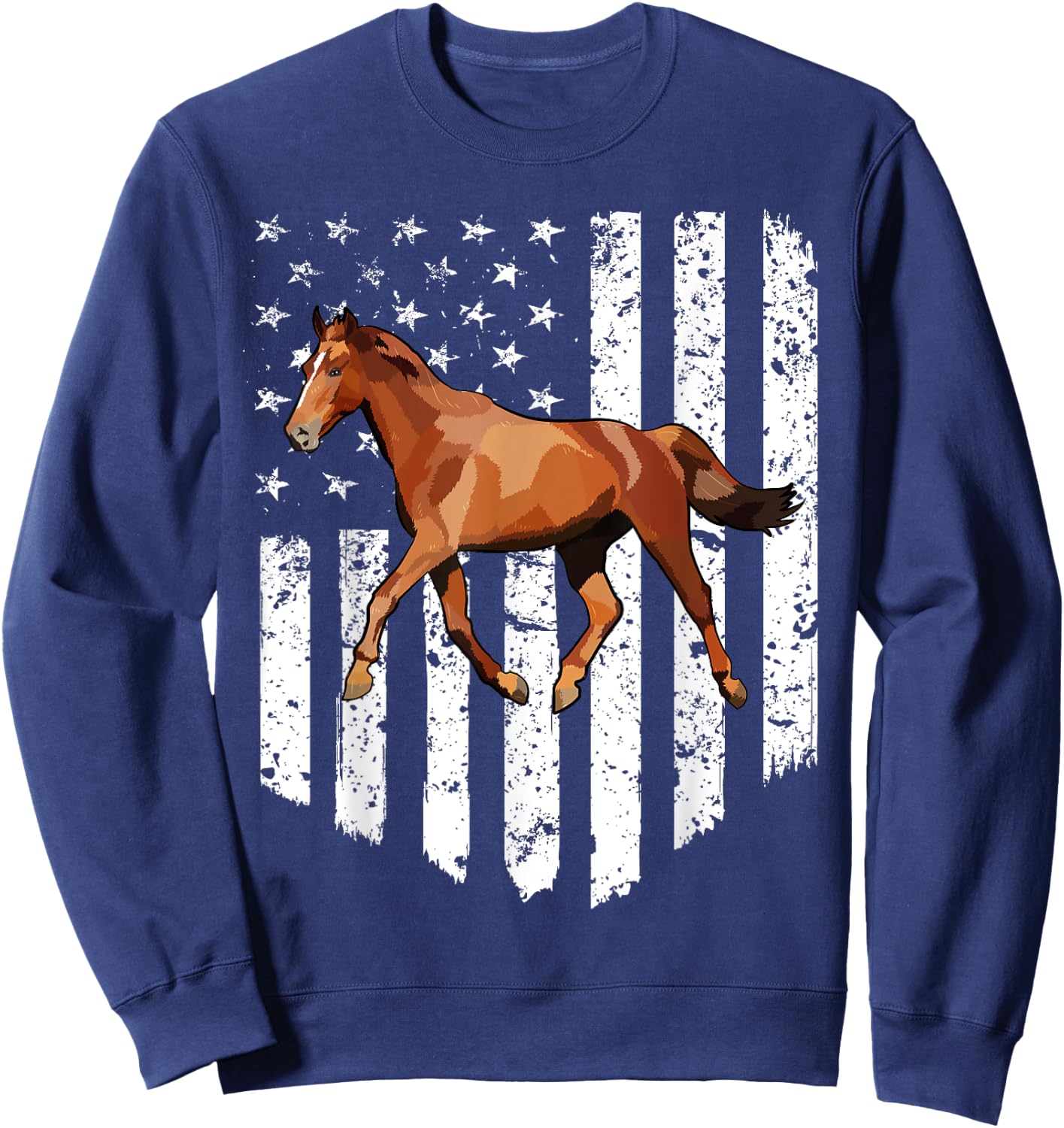 White American Flag Brown Horse 4th Of July Farm Animal Kids Men Sweatshirt - Sweatshirt | Navy