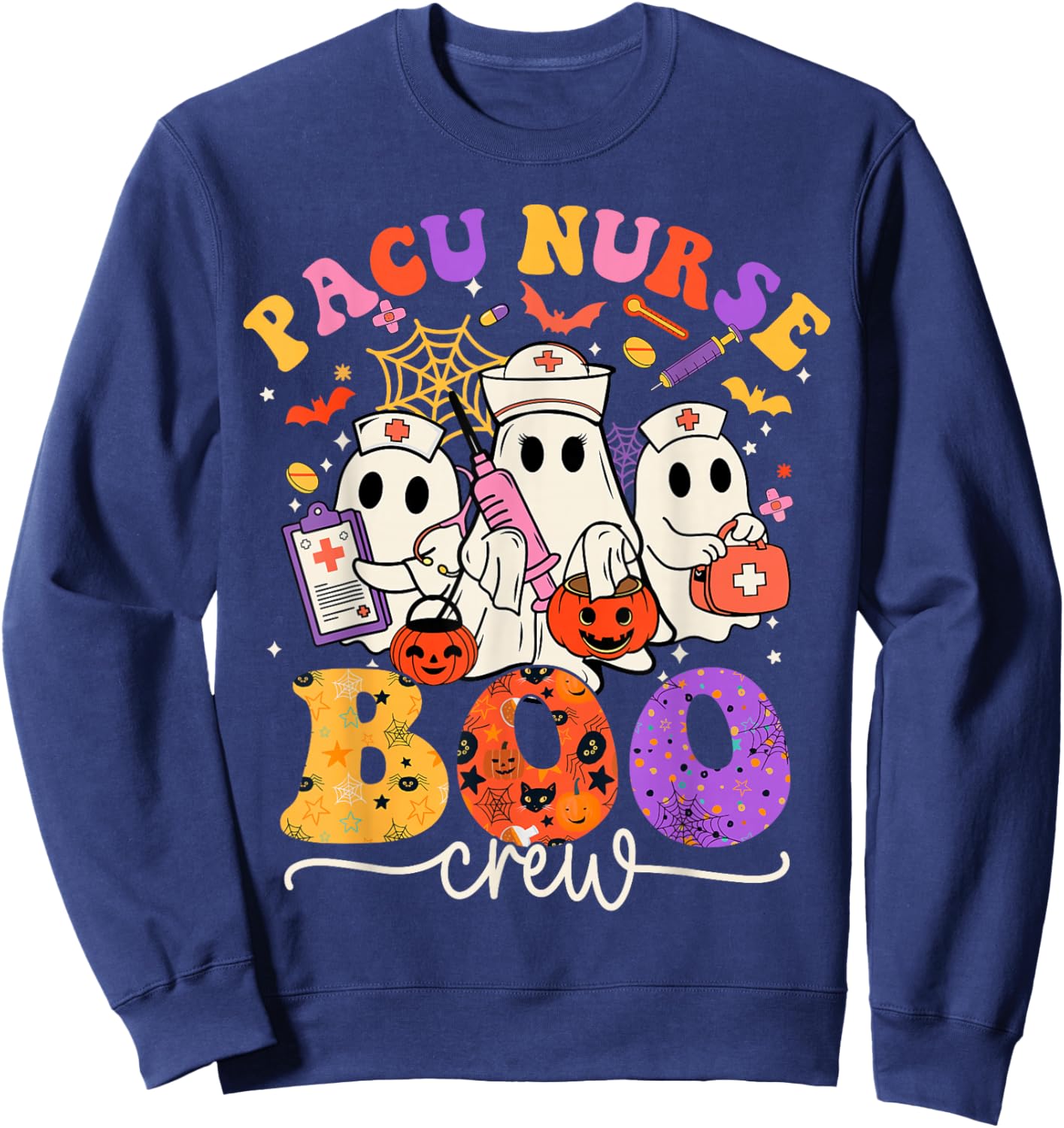 PACU Boo Crew Costume Funny Nurse Ghost Halloween Sweatshirt - Sweatshirt | Navy