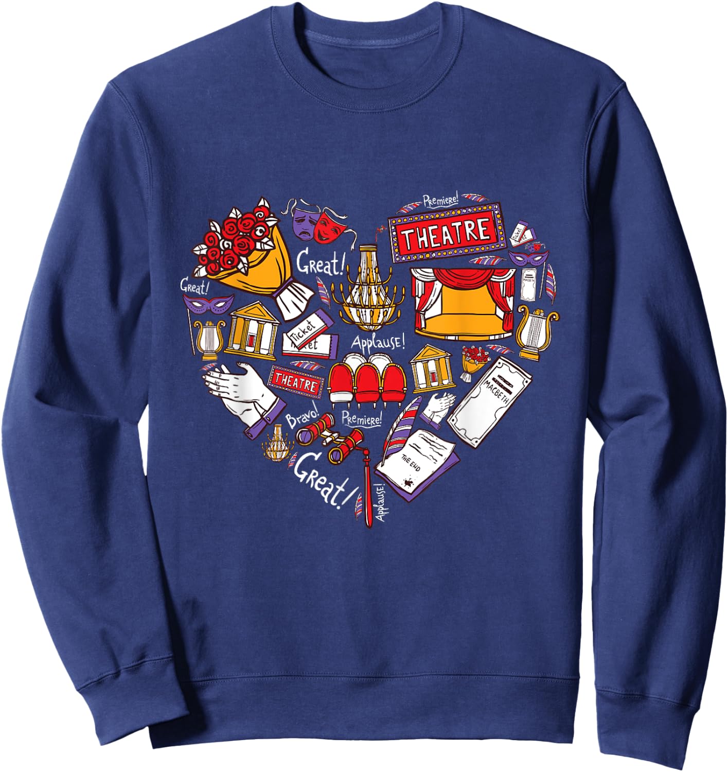 Theatre heart love actor actress gift women kids Sweatshirt - Sweatshirt | Navy