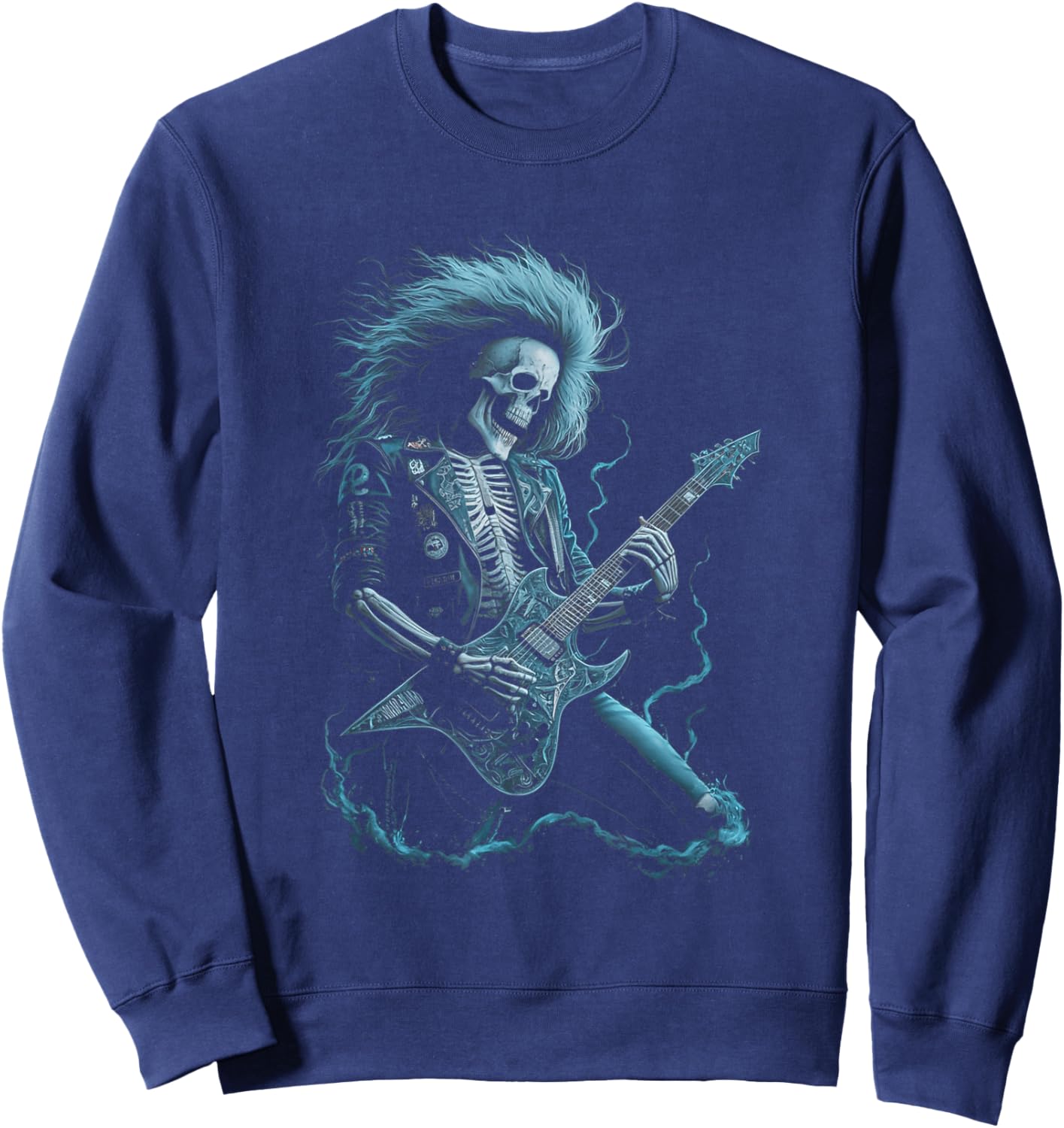 Skeleton Guitarist Rock And Roll Heavy Metal Music Lover Sweatshirt - Sweatshirt | Navy