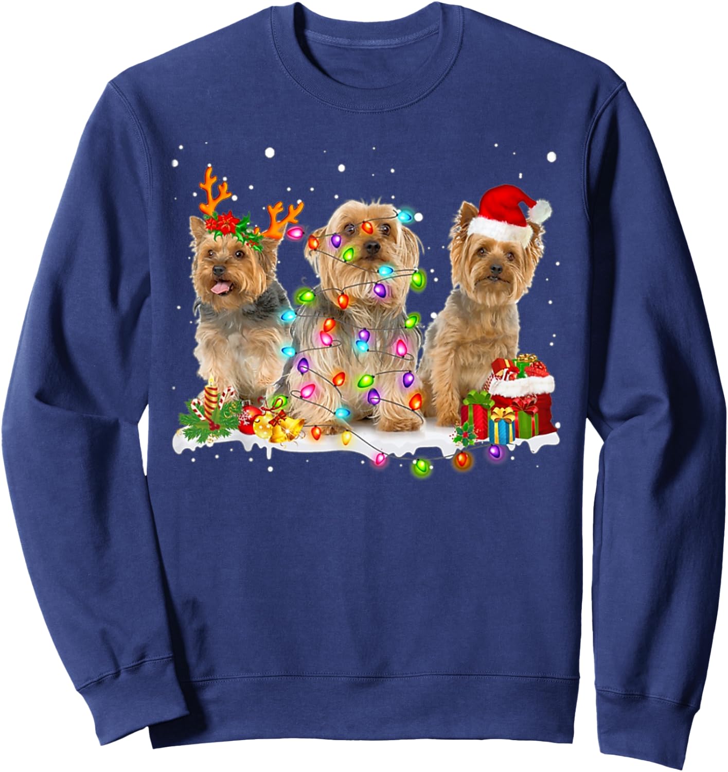 Three Silky Terrier Xmas Silky Terrier-Snow-Christmas Lover Sweatshirt - Sweatshirt | Navy