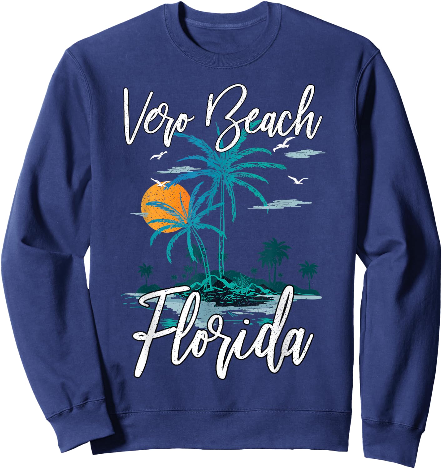 Family Vacation Retro Sunset Florida Vero Beach Women Kids Sweatshirt - Sweatshirt | Navy