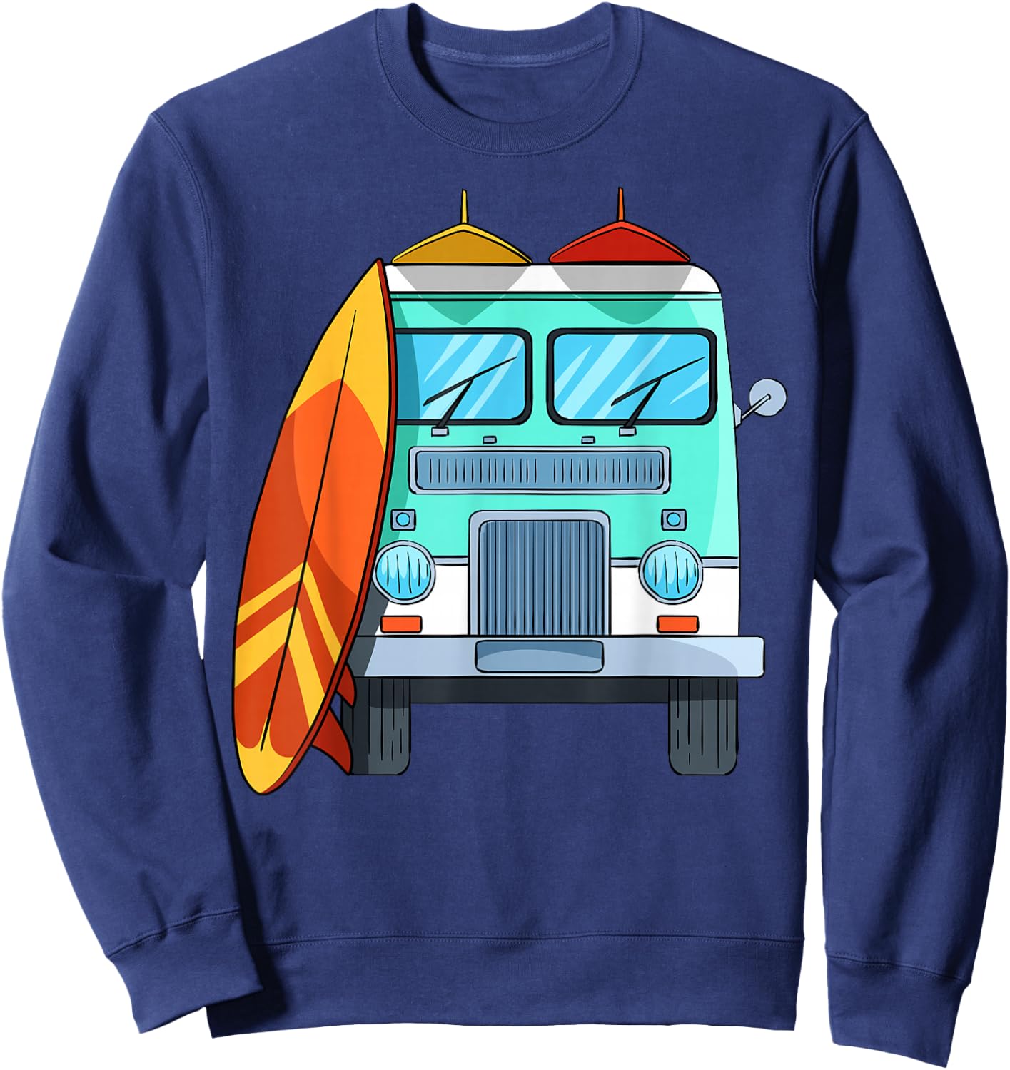 Surf Van Surfboard Palm Trees Surfing Surfer Waves Summer Men Women Girls Kids Sweatshirt - Sweatshirt | Navy