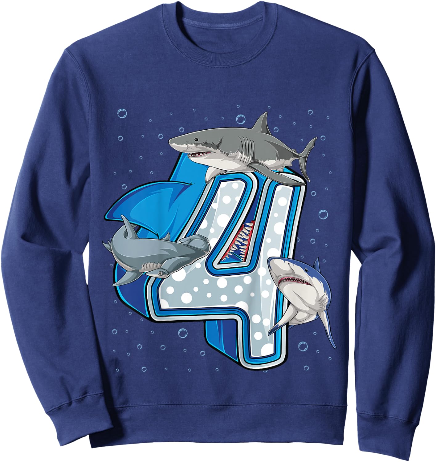 4th Birthday Boys Shark 4 years Old Ocean Shark B-day Sweatshirt - Sweatshirt | Navy