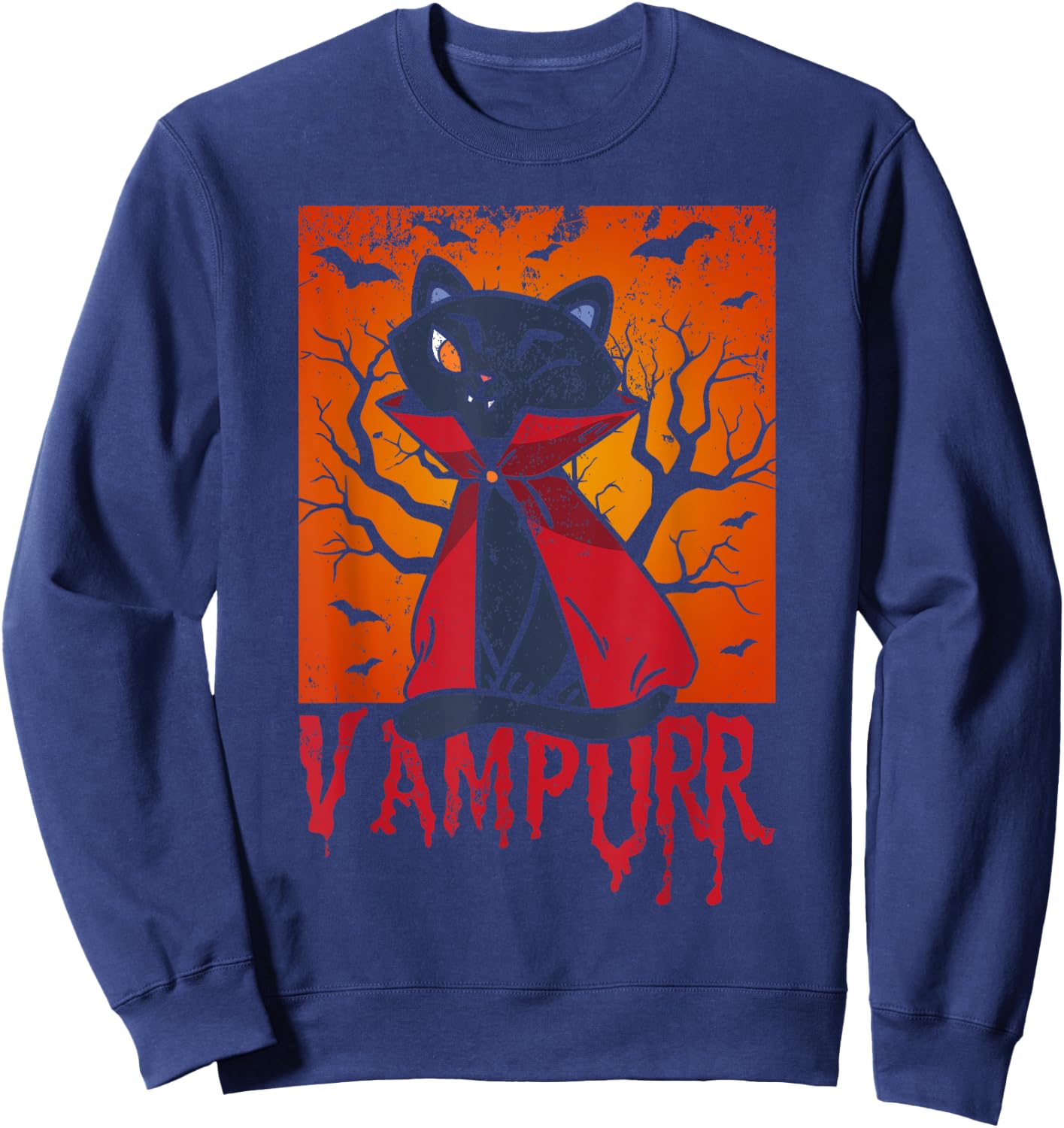 Vampurr Vampire Costume Cat Lover Kitten Halloween Sweatshirt - Sweatshirt | Navy