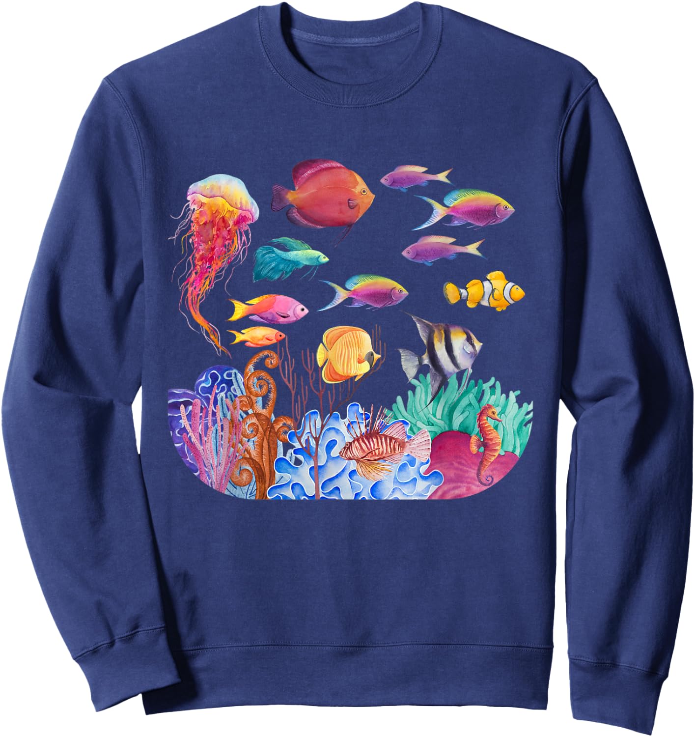 Ocean Scene - Watercolor Sea Life Sweatshirt - Sweatshirt | Navy