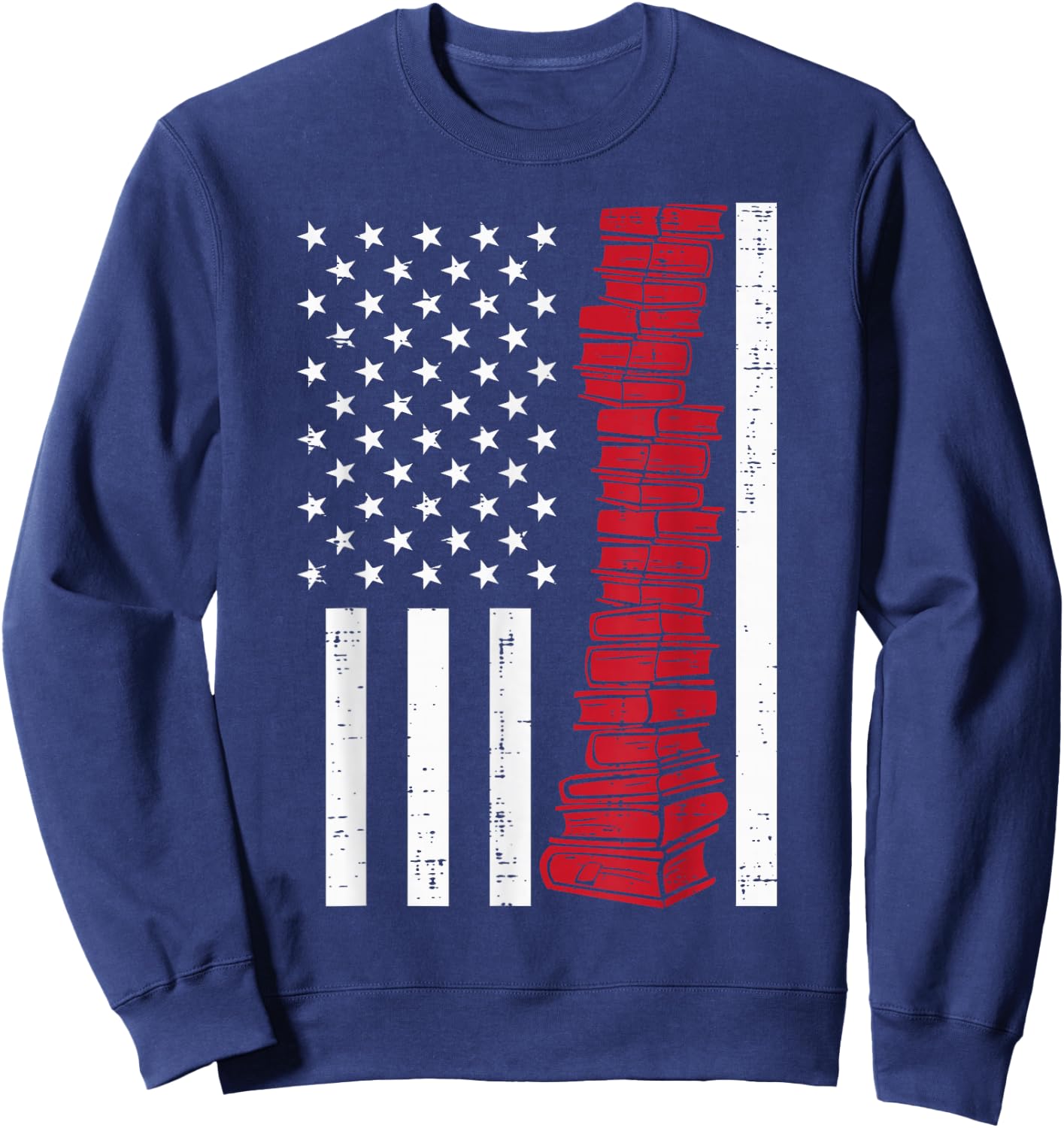 America Flag Read Book Reading Librarian Men Women Kids Sweatshirt - Sweatshirt | Navy