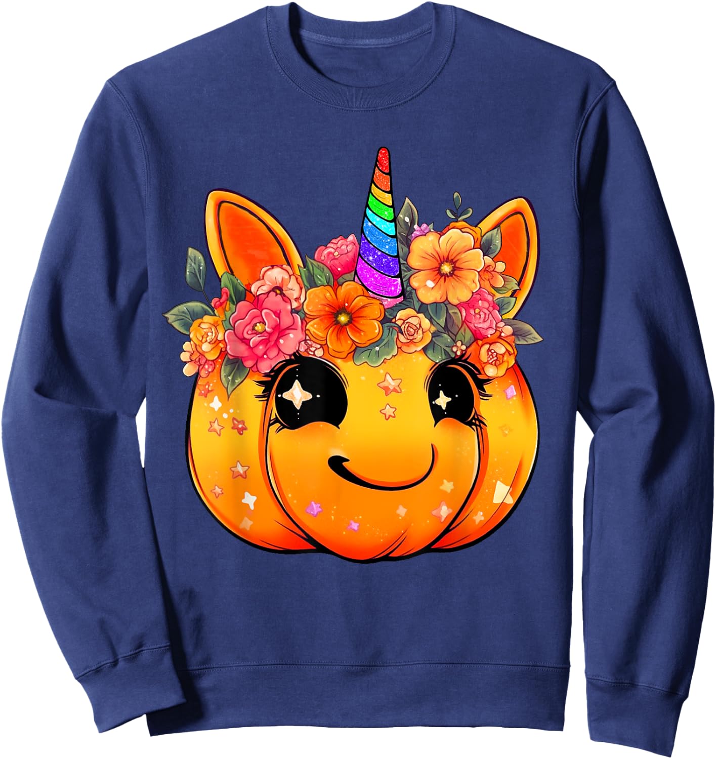 Cute Unicorn Pumpkin Halloween Thanksgiving Fall Autumn Girl Sweatshirt - Sweatshirt | Navy