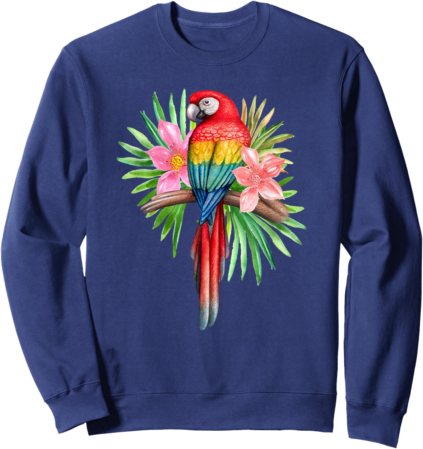 Parrot In Tropical Flowers Summer Beach Tiki Party Luau Sweatshirt - Sweatshirt | Navy
