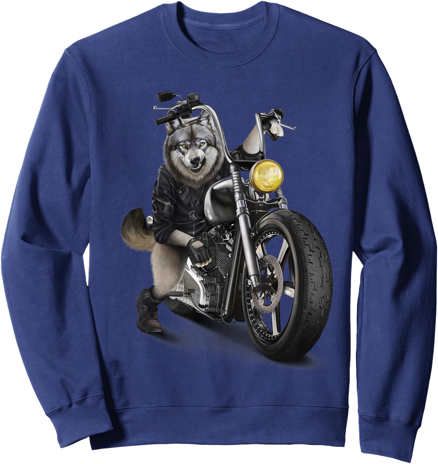 Grey Wolf Riding Chopper Motorcycle Sweatshirt - Sweatshirt | Navy