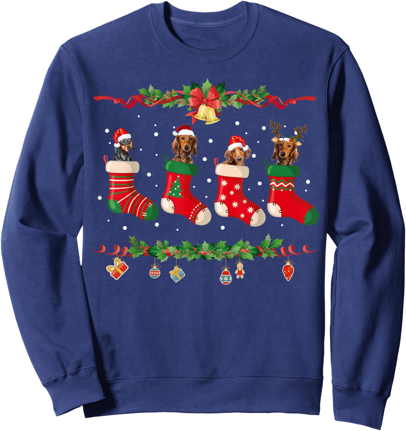 Dachshund Christmas Shirt Stocking Dog Xmas Sweater Sweatshirt - Sweatshirt | Navy