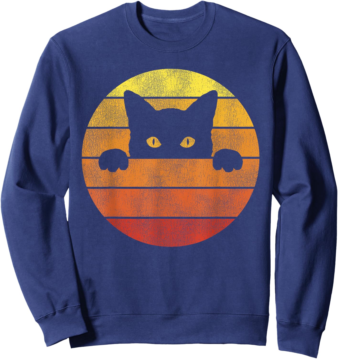 Retro Cat Shirt Vintage Funny Cat Men Women Girls Kids Sweatshirt - Sweatshirt | Navy