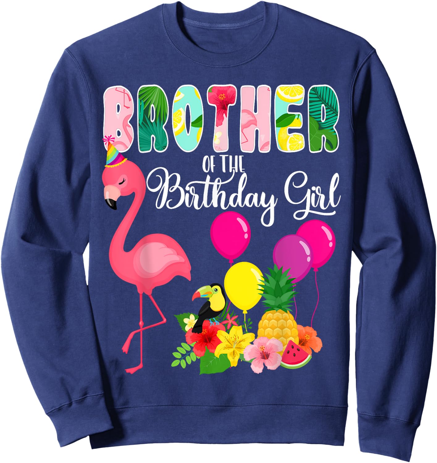 Flamingo Birthday Brother Of The Birthday Girl Flamingo Bday Sweatshirt - Sweatshirt | Navy