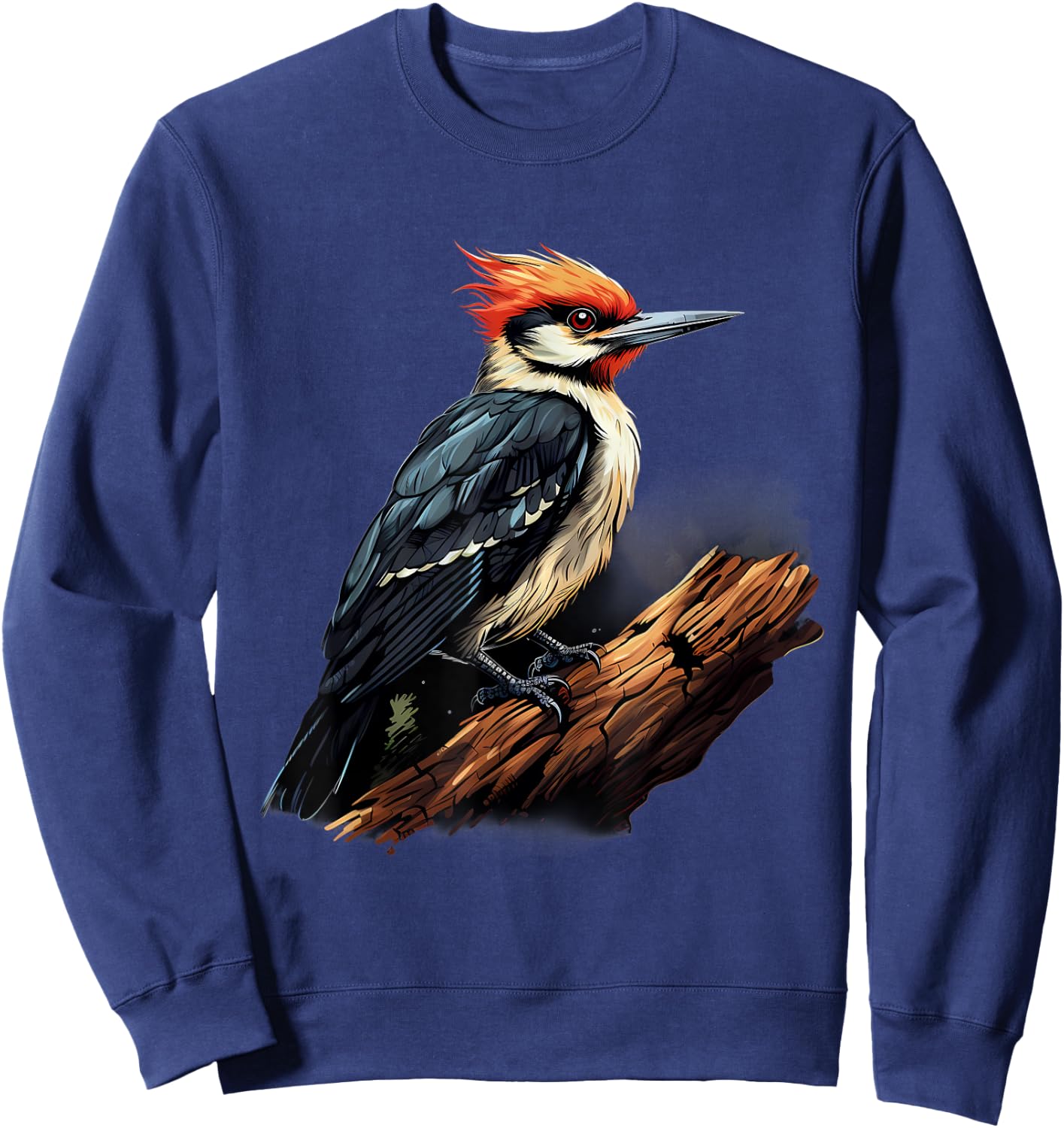 Woodpecker Artwork Nature Wildlife Animal Art Portrait Sweatshirt - Sweatshirt | Navy