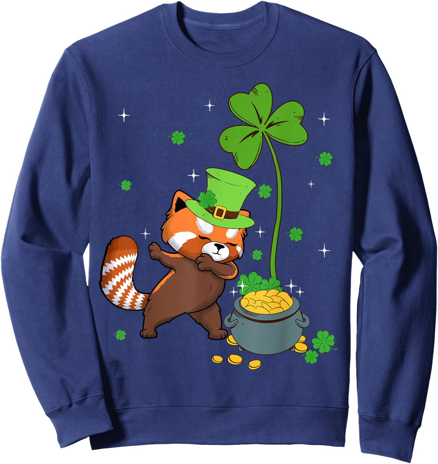 Shamrock Leprechaun Red Panda St Patrick's Day Sweatshirt - Sweatshirt | Navy