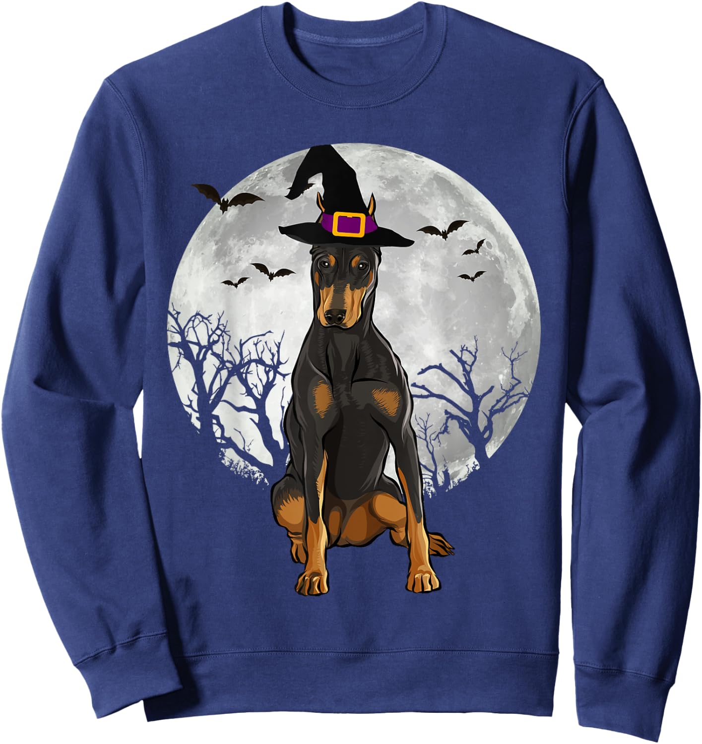 Scary Doberman Pinscher Dog Witch Hat Halloween Sweatshirt - Sweatshirt | Navy