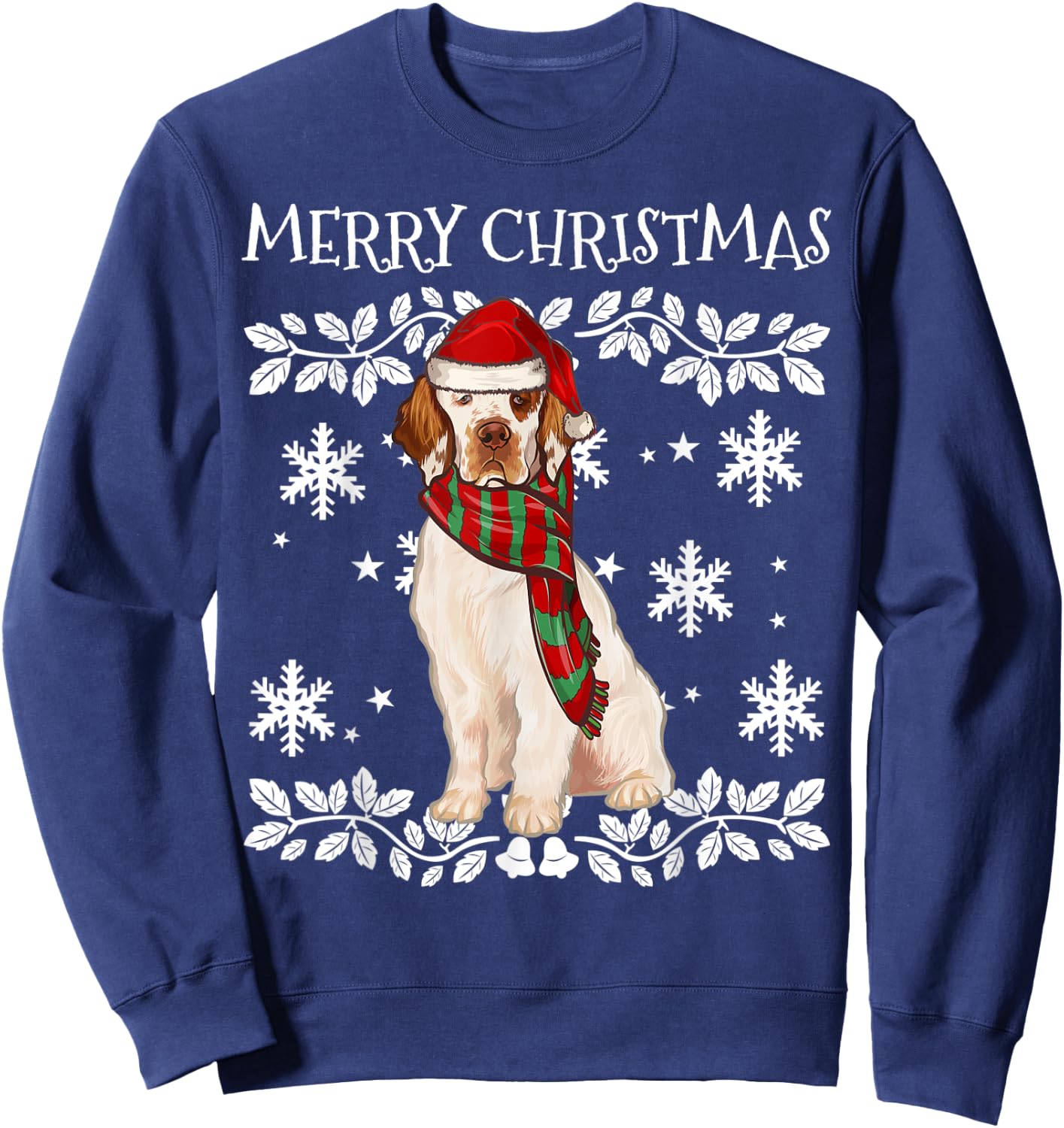 Merry Christmas Ornament Clumber Spaniel Xmas Santa Sweatshirt - Sweatshirt | Navy
