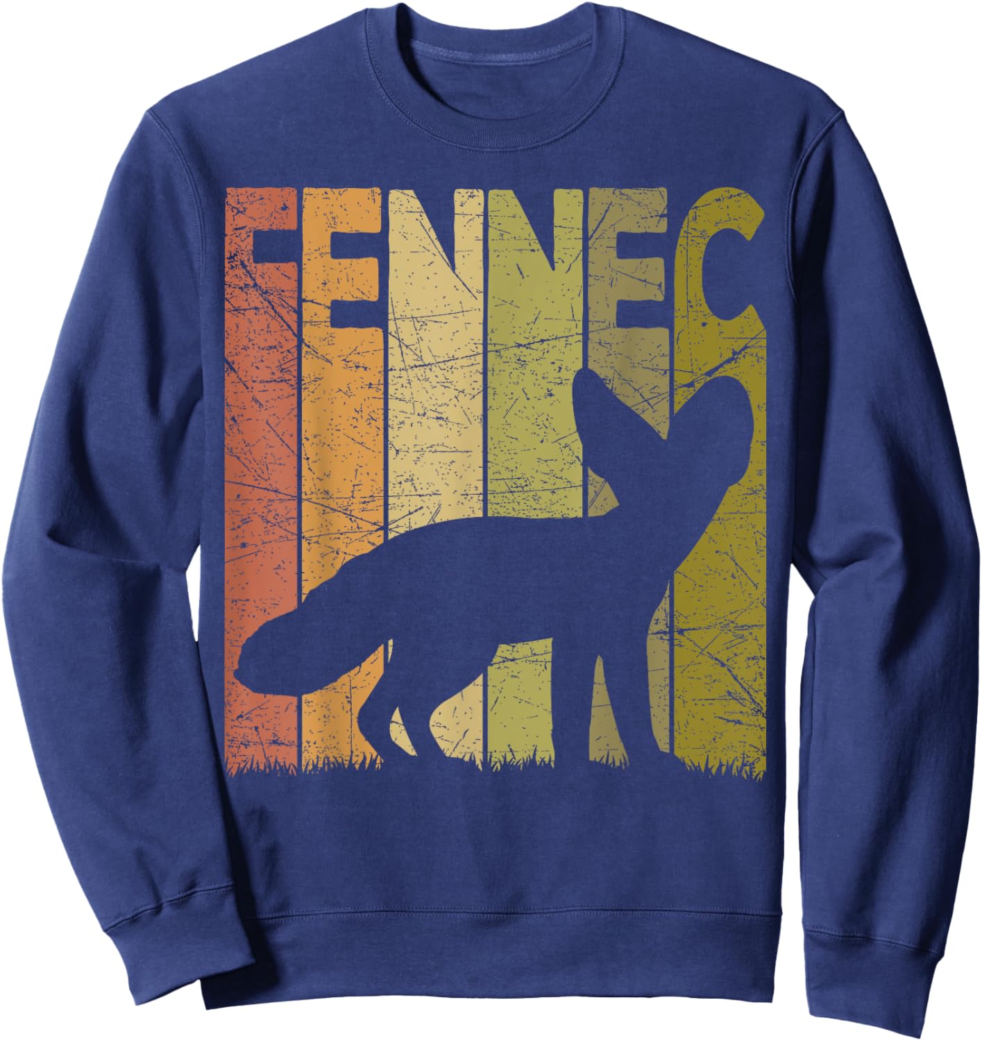 Fennec Vintage Fennec Fox Retro Designs -Adults Black Small Retro Graphic Short Sleeve Sweatshirt - Sweatshirt | Navy