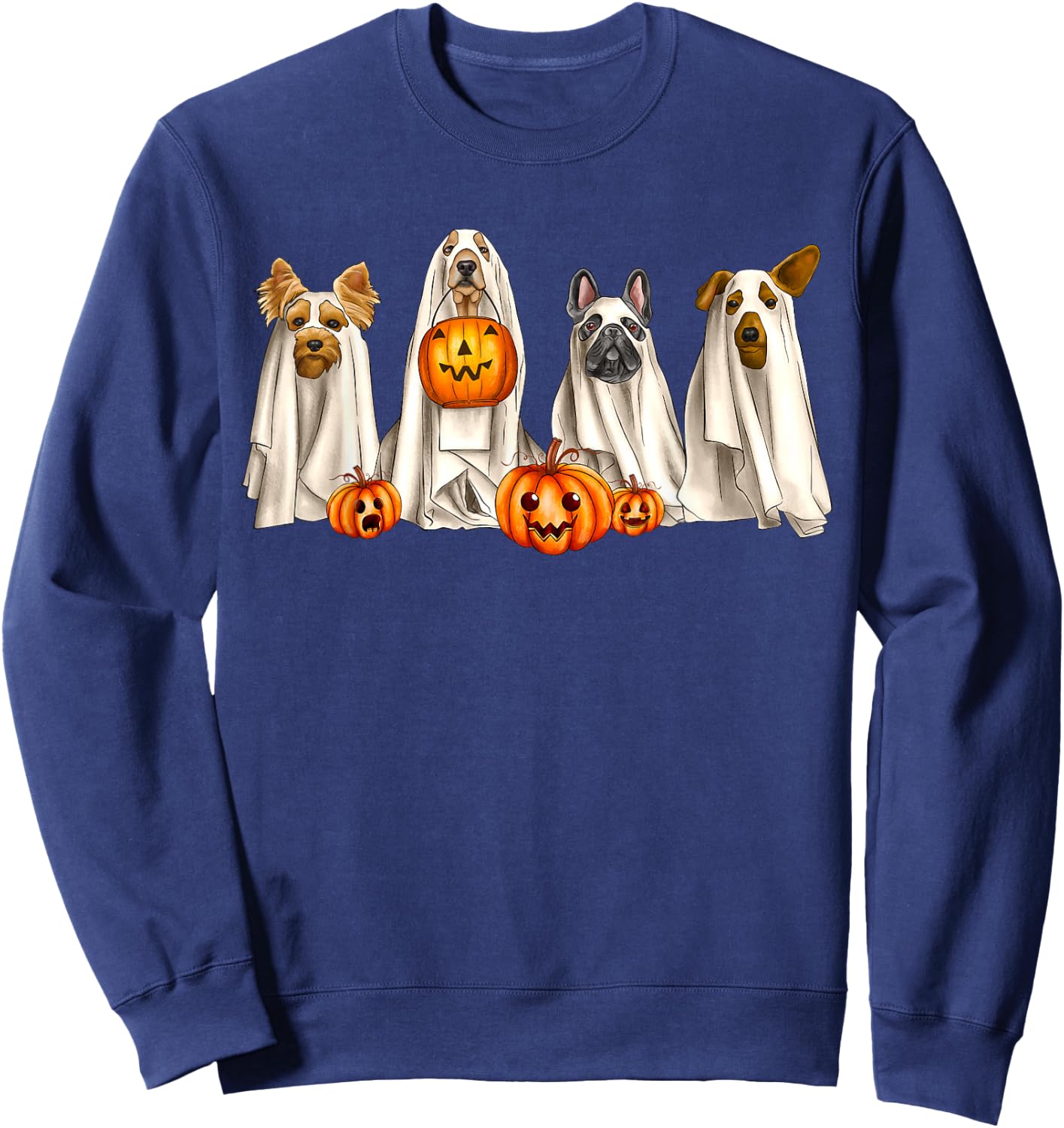 Ghost Dogs Spooky Season Dog Dressed As Ghost Halloween Sweatshirt - Sweatshirt | Navy