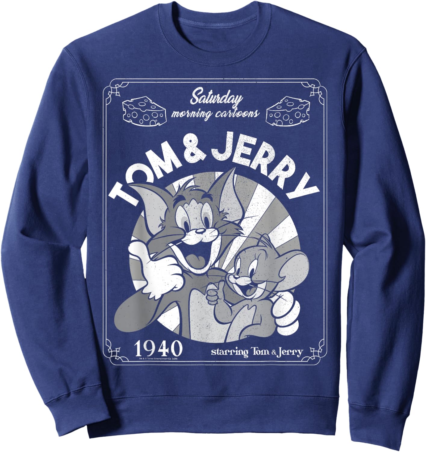 Tom And Jerry Saturday Morning Cartoons 1940 Portrait Sweatshirt - Sweatshirt | Navy