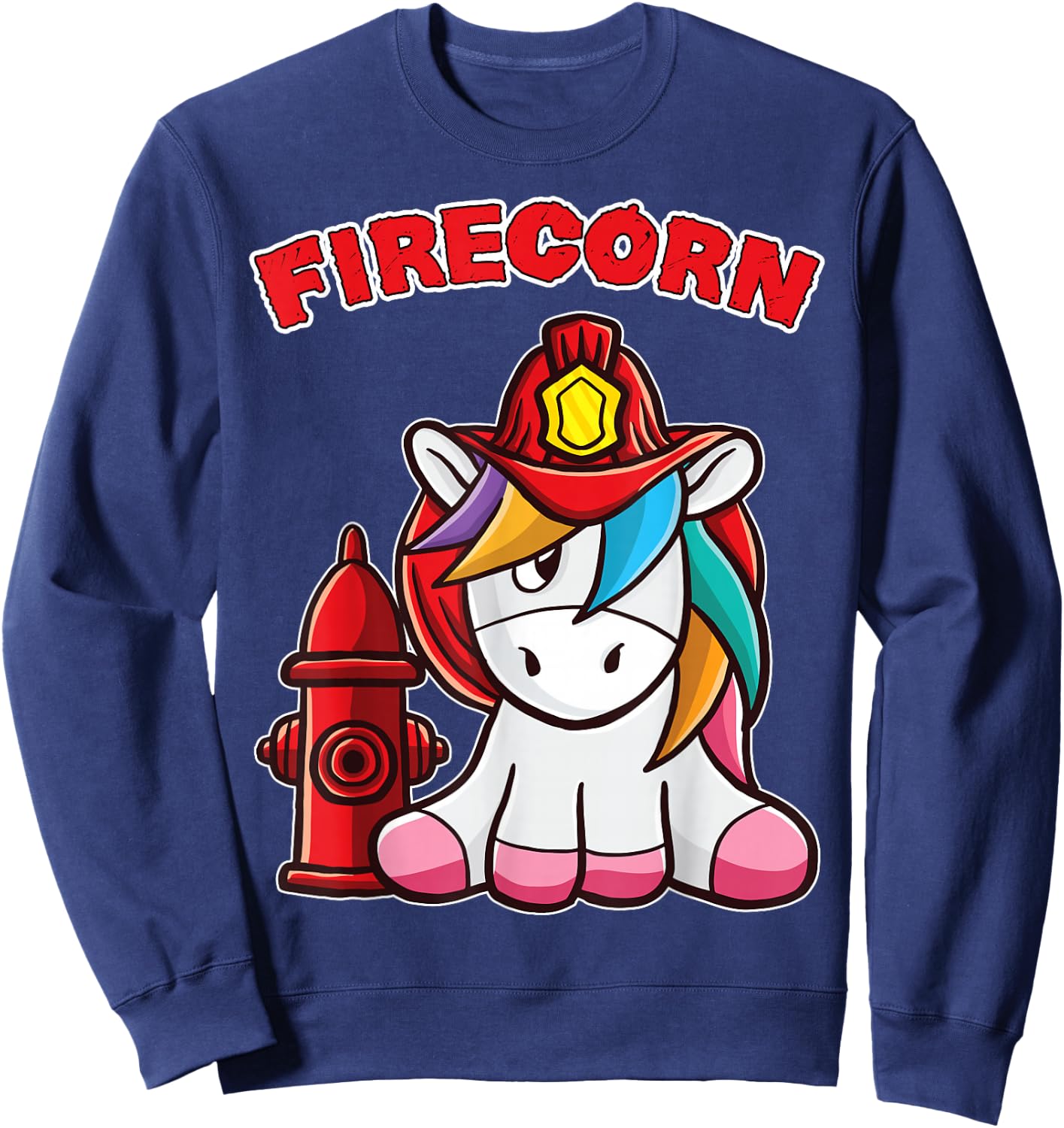 Firecorn Firefighter Unicorn with red Fireman Helmet Fire Sweatshirt - Sweatshirt | Navy