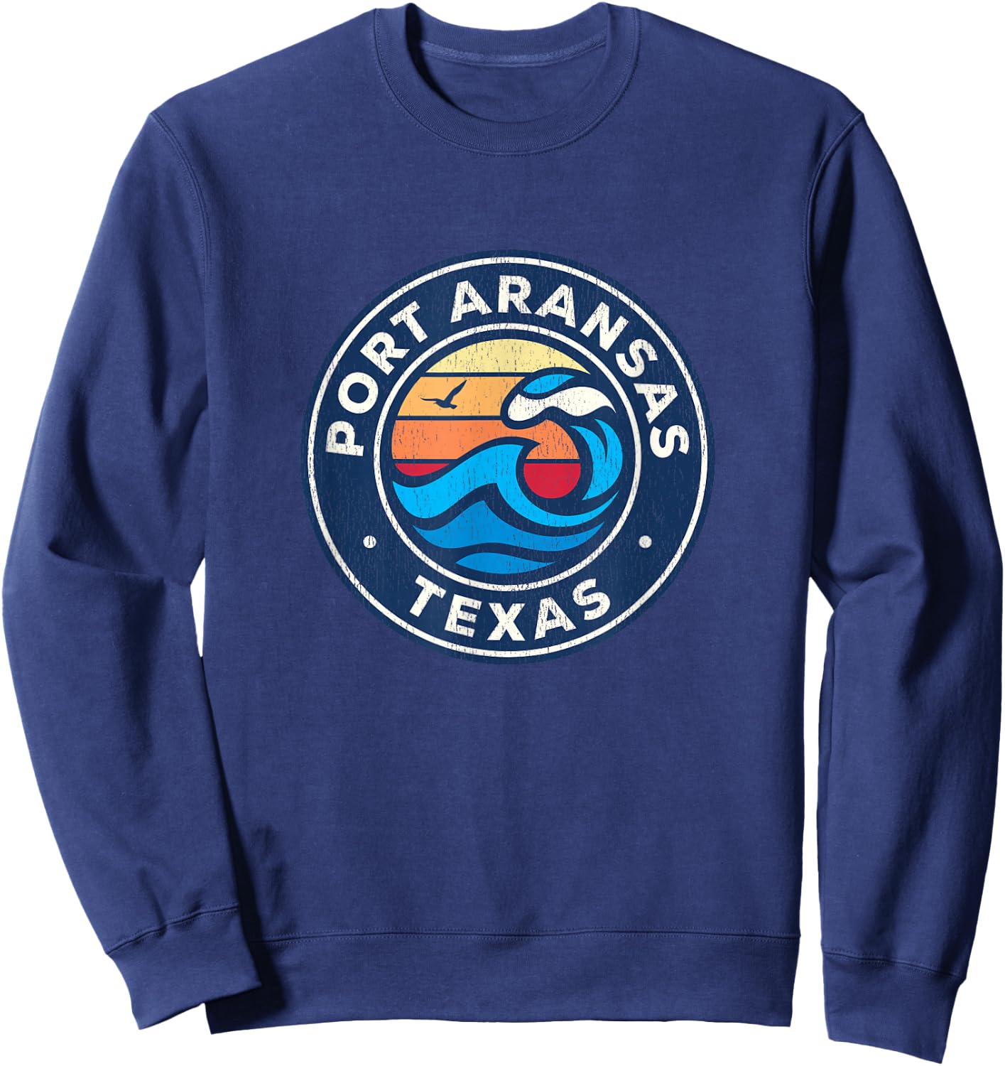 Port Aransas Texas TX Vintage Nautical Waves Design Sweatshirt - Sweatshirt | Navy