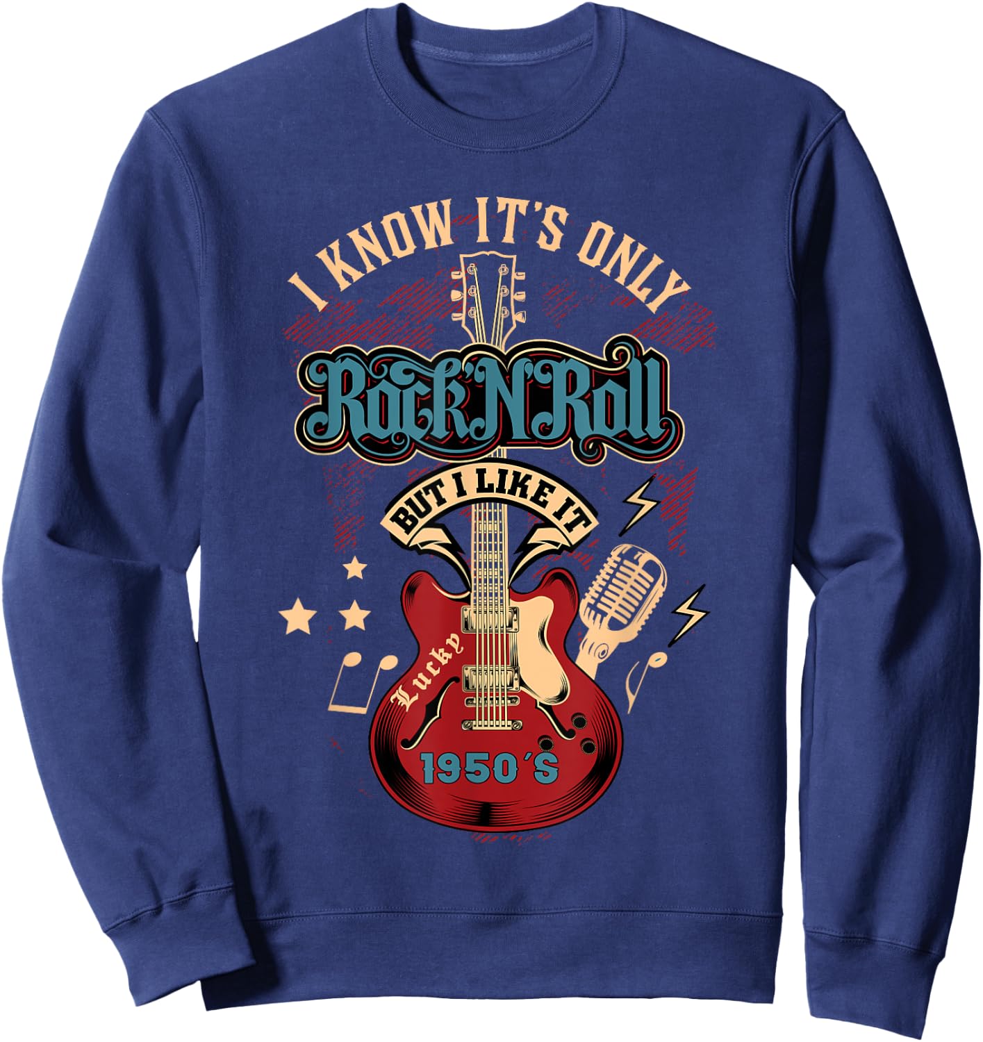 50s Rockabilly Clothing 1950s Sock Hop Rock N Roll Rocker Sweatshirt - Sweatshirt | Navy