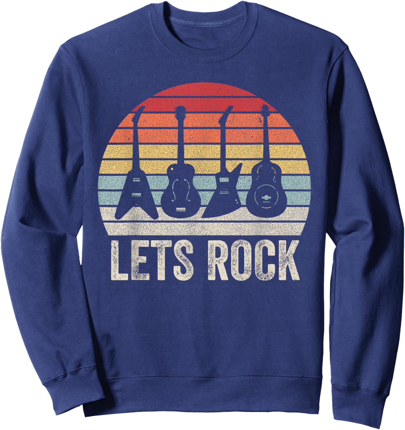 Vintage Retro Lets Rock Rock and Roll Guitar Music Sweatshirt - Sweatshirt | Navy