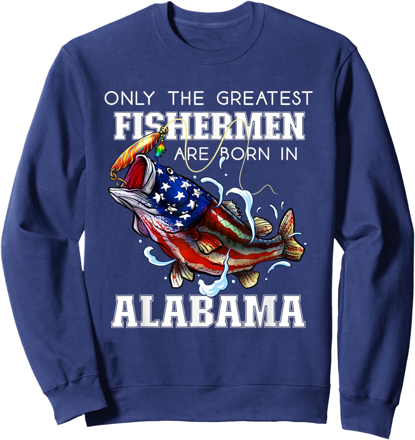 Alabama Fishing Greatest Fisherman American Flag Fish Sweatshirt - Sweatshirt | Navy
