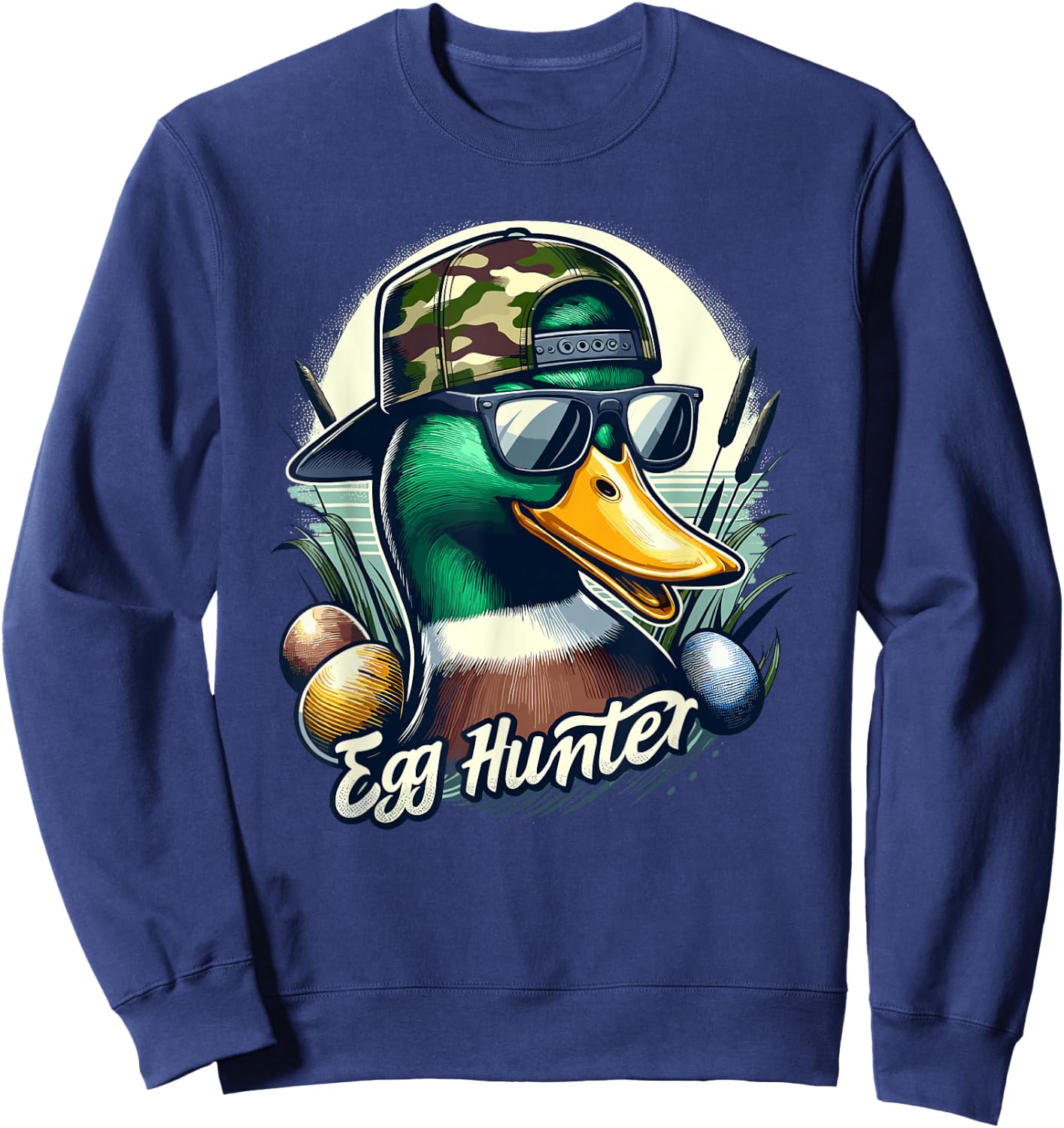 Easter Mallard Duck The Hunt Is On Easter Camo Duck Egg Hunt Sweatshirt - Sweatshirt | Navy