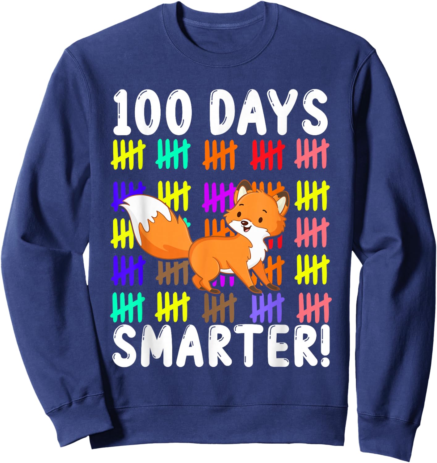 Zoo Animal Cute Fox Student Kids Gift 100 Days Of School Sweatshirt - Sweatshirt | Navy