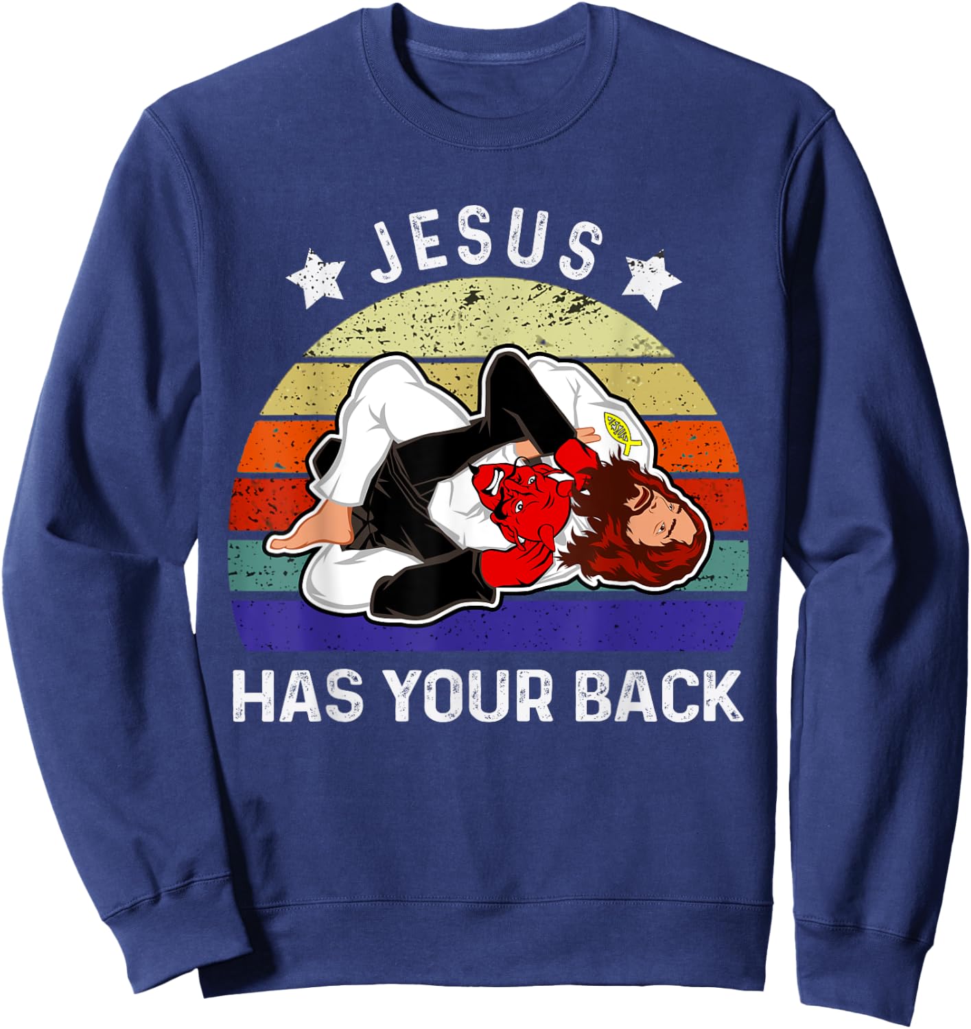 Brazilian Jiu Jitsu Jesus Jesus Has Your Back Sweatshirt - Sweatshirt | Navy