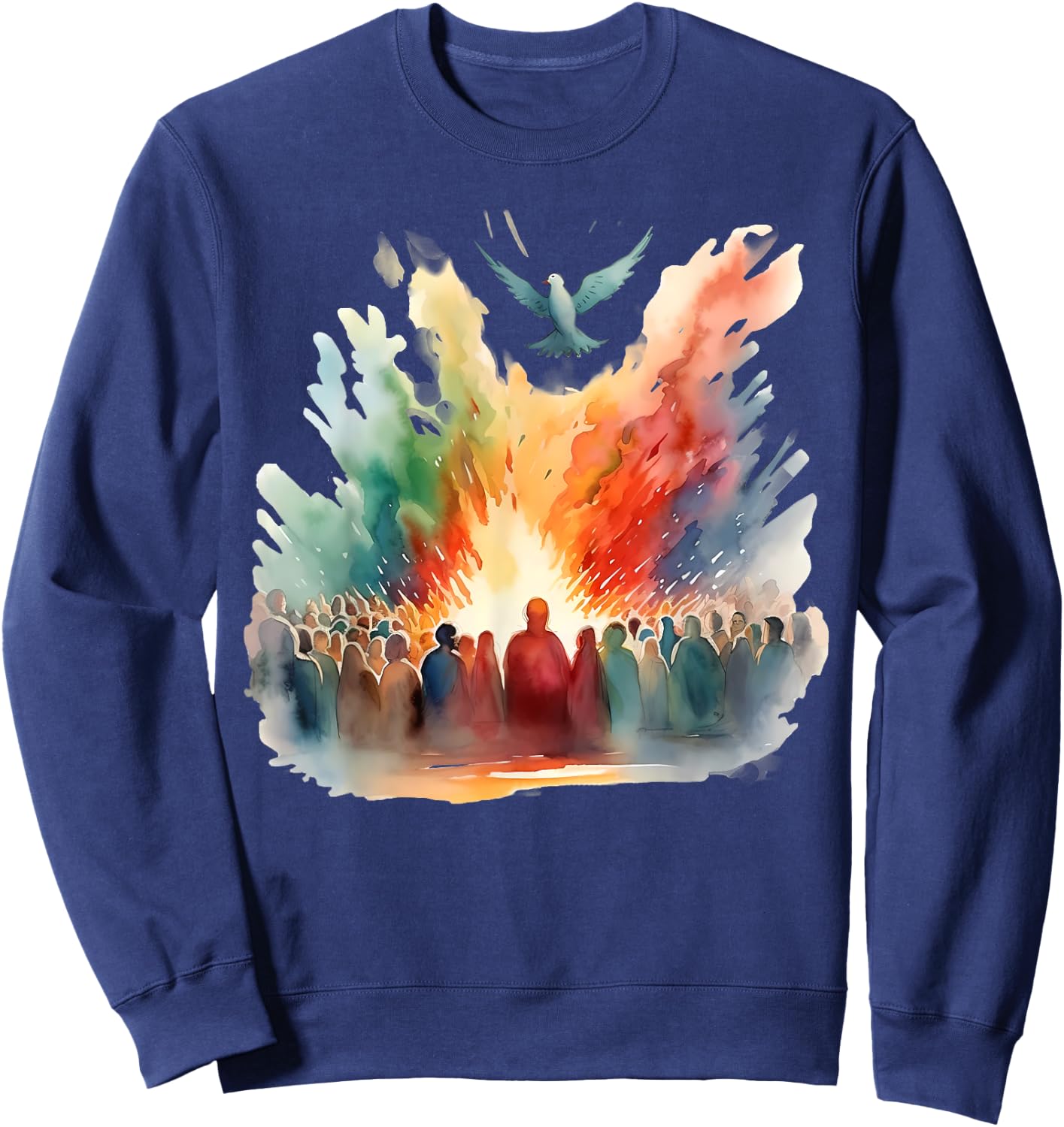 Pentecost Doves Tongues Fire Flame Holy Spirit Catholic Sweatshirt - Sweatshirt | Navy