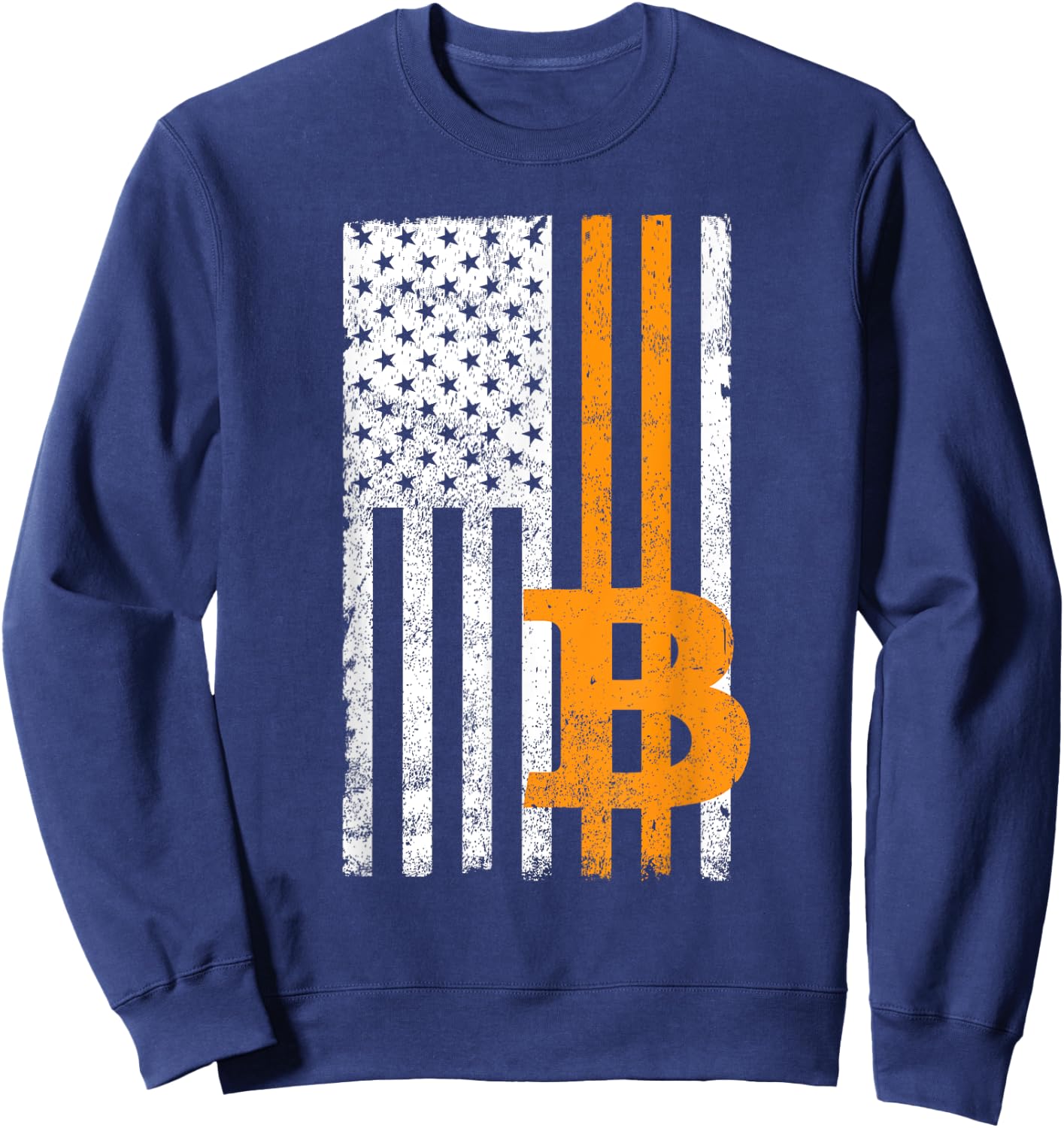 Vintage Bitcoin BTC USA Flag Crypto Currency Traders Bitcoin Men Sweatshirt - Sweatshirt | Navy
