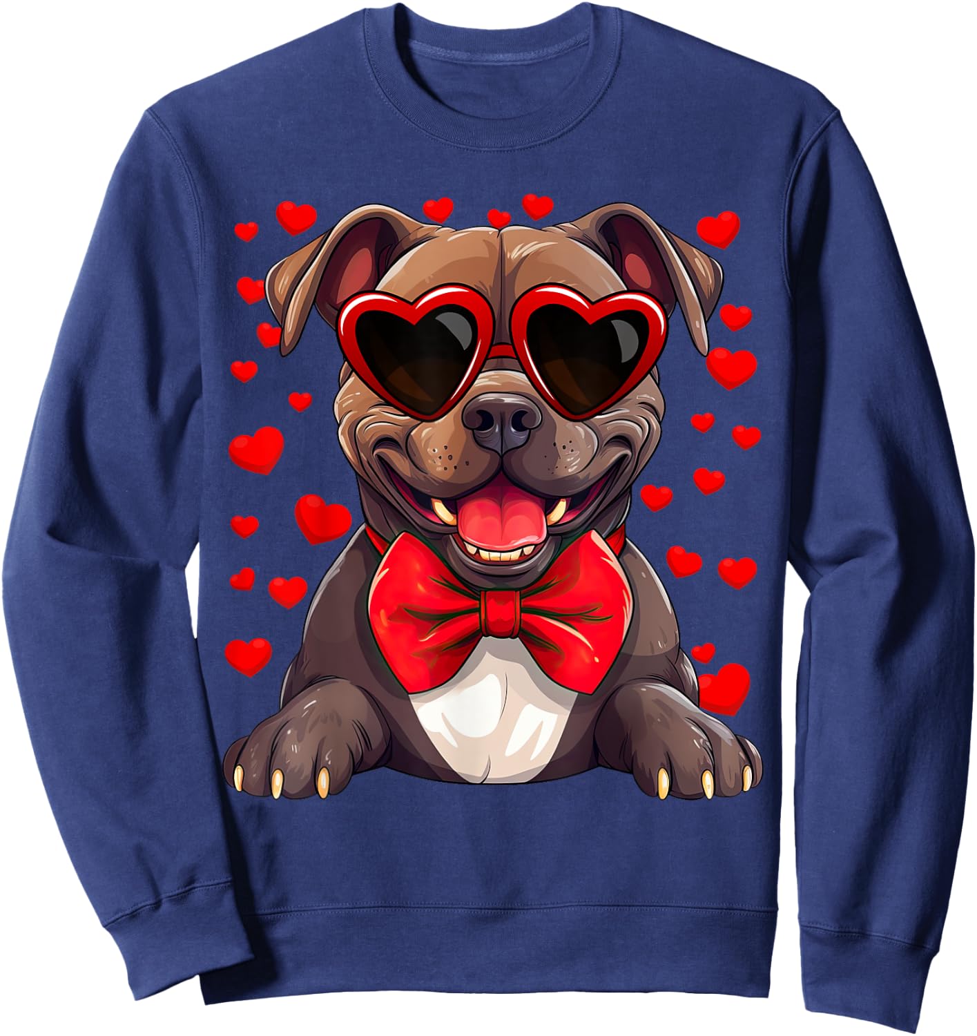 American Bully Heart Sunglasses Bow Tie Valentine's Day Sweatshirt - Sweatshirt | Navy