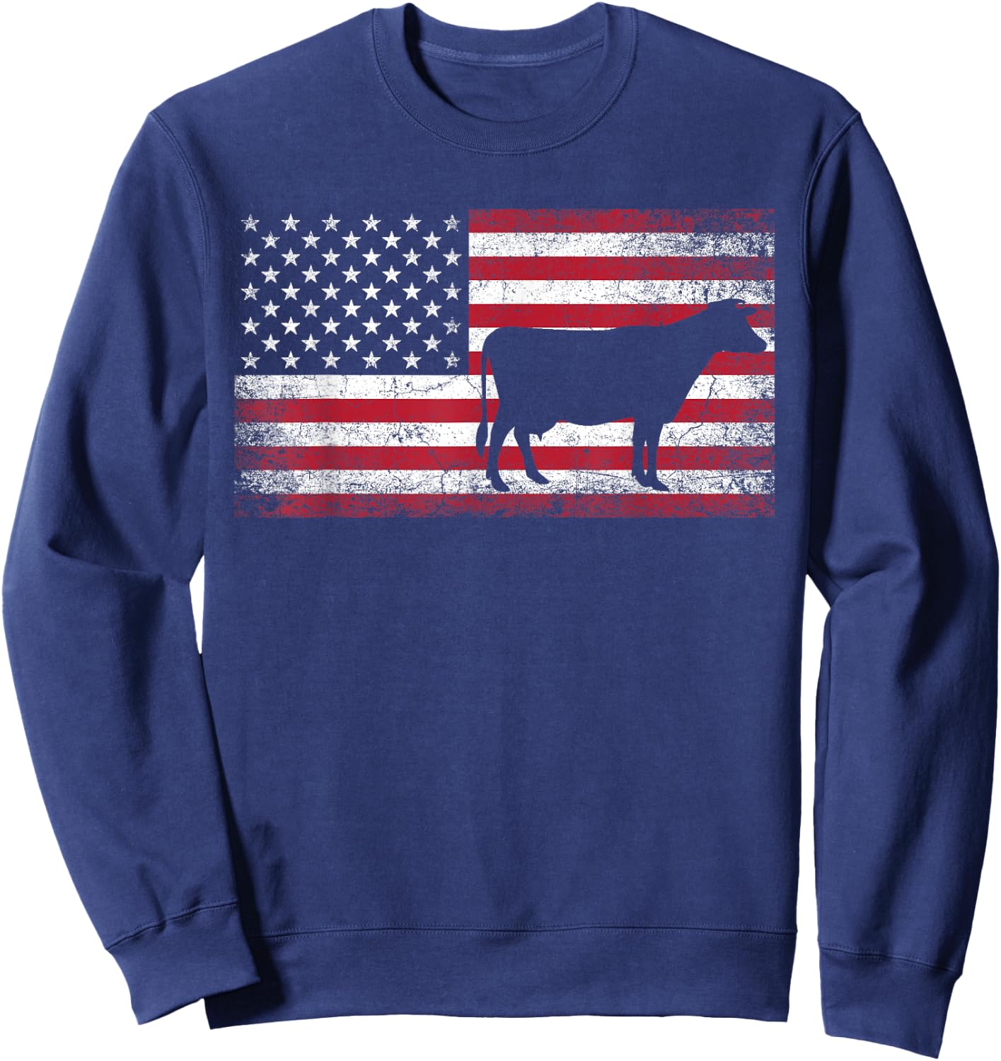 Cow Farm Farmer 4th of July American Flag Patriotic USA Sweatshirt - Sweatshirt | Navy