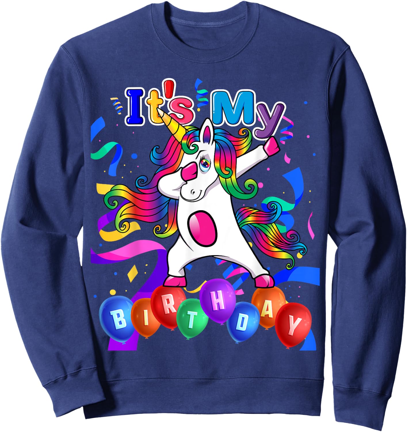 Kids Adult Its My Birthday Girl Dabbing Unicorn Party Outfit Sweatshirt - Sweatshirt | Navy