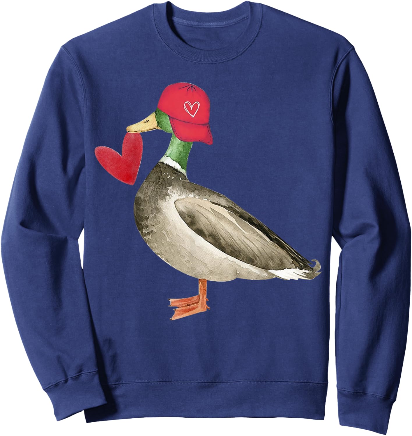 Valentine Mallard Duck Retro Groovy Hearts Valentine's Day Sweatshirt - Sweatshirt | Navy