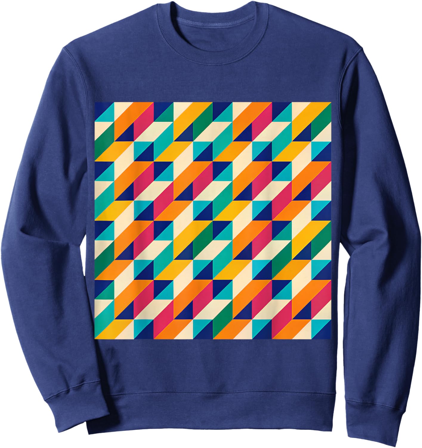 Geometric Triangle Retro Pattern Multicolor Optical Illusion Sweatshirt - Sweatshirt | Navy