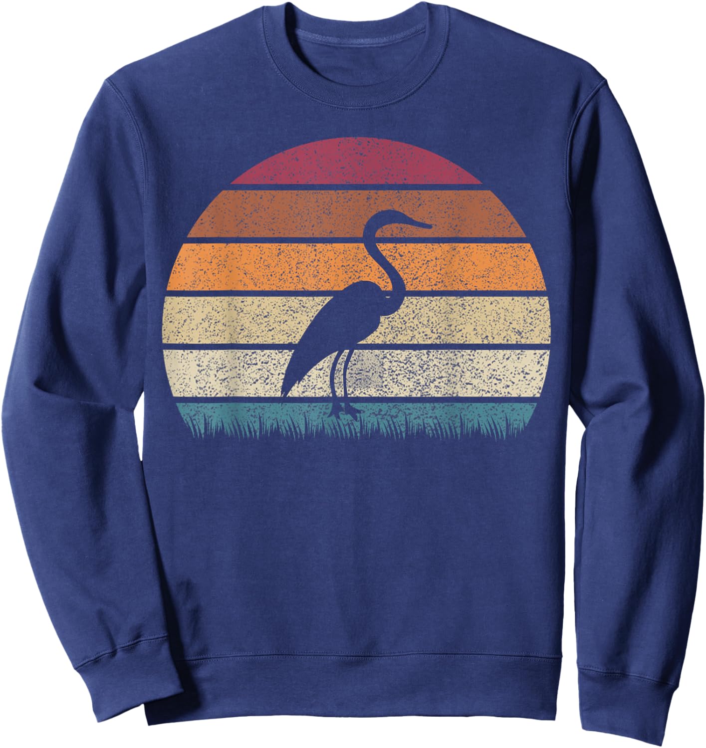 Vintage Retro Sunset Grey Heron Bird Lover Silhouette Sweatshirt - Sweatshirt | Navy