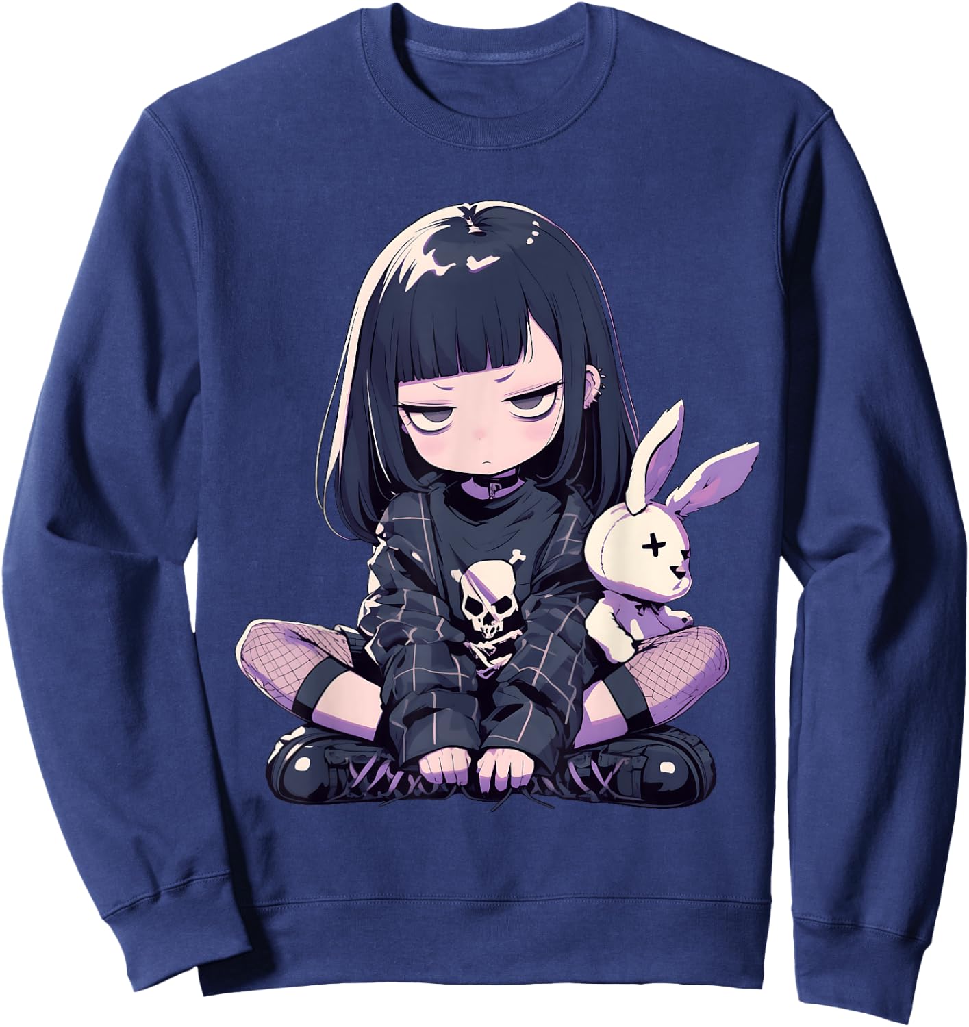 Grunge Goth Bunny Anime Girl Cute E-Girl Gothic Outfit Sweatshirt - Sweatshirt | Navy