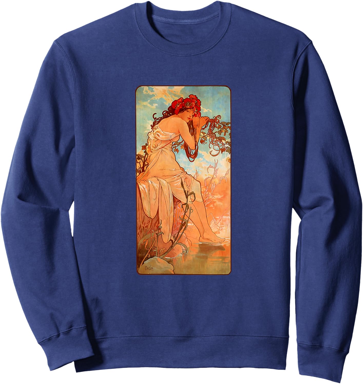 Art Nouveau Summer Maiden Mucha Beautiful Elegant Art Deco Sweatshirt - Sweatshirt | Navy